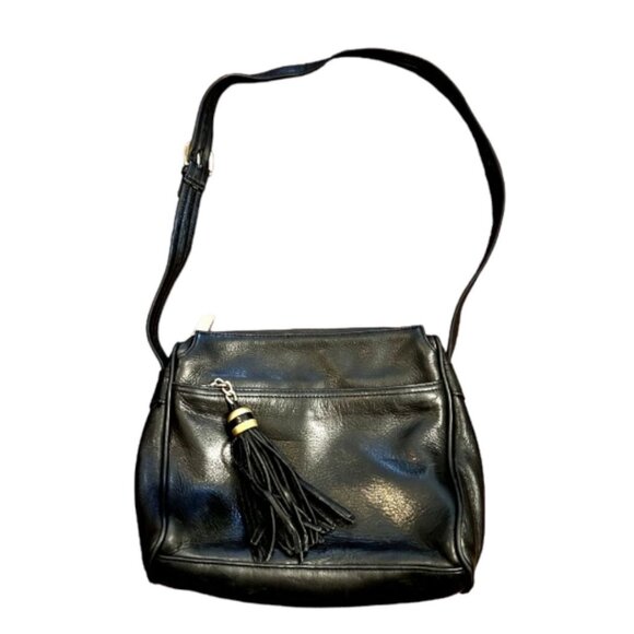 Vintage Tignanello Black Leather Crossbody Bag With Tassel & Multiple Compartmen - Picture 8 of 8
